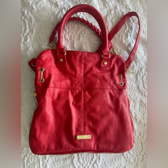 Steve Madden Red/Orange Large Tote Shoulder Bag Extendable Logo Detachable Strap - Picture 5 of 17